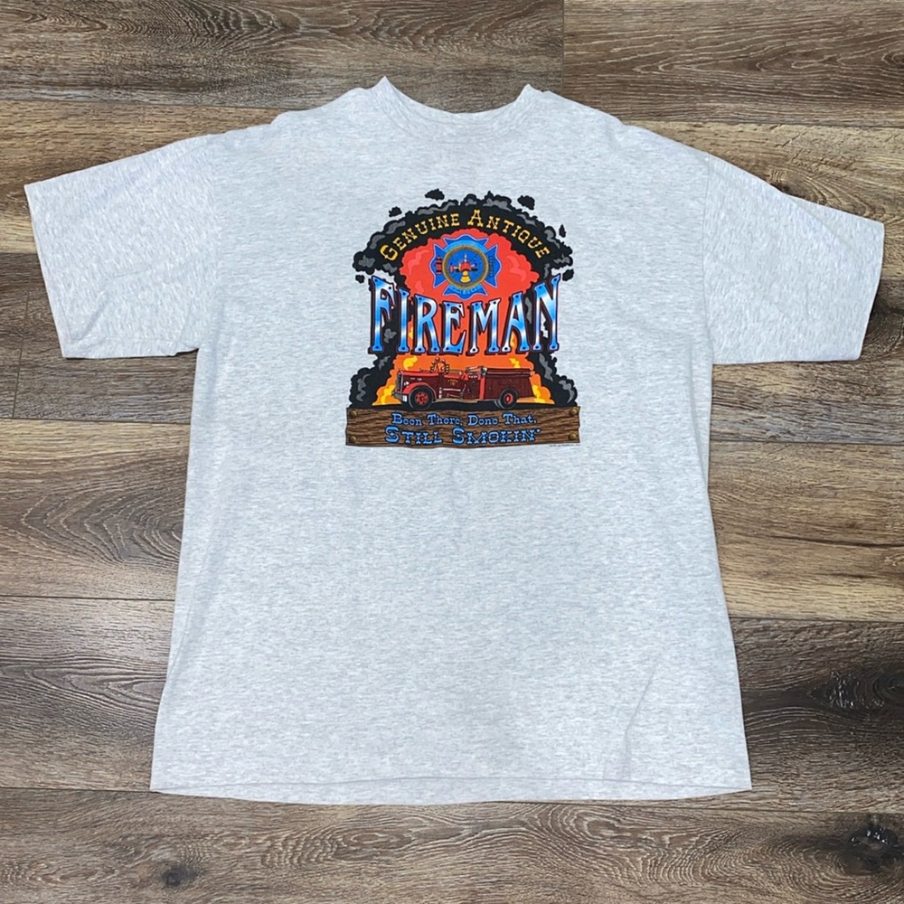Vintage Genuine Antique Fireman Gray Unisex T-Shirt Size XL🚒LIKE NEW!🔥